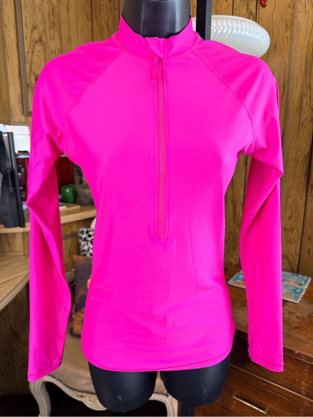 J.Crew Re-Imagined Long Sleeve Half Zip Rash Guard Hot Pink Swim Top
